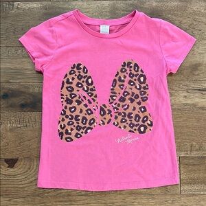Disney Minnie Mouse Pink Animal Print Bow Girls T-Shirt - Size MP